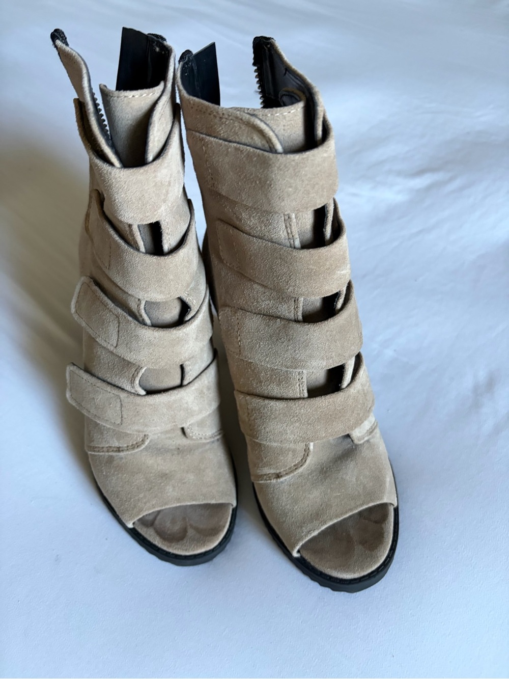 DKNY Taupe Suede Strappy Open-Toe Heels
